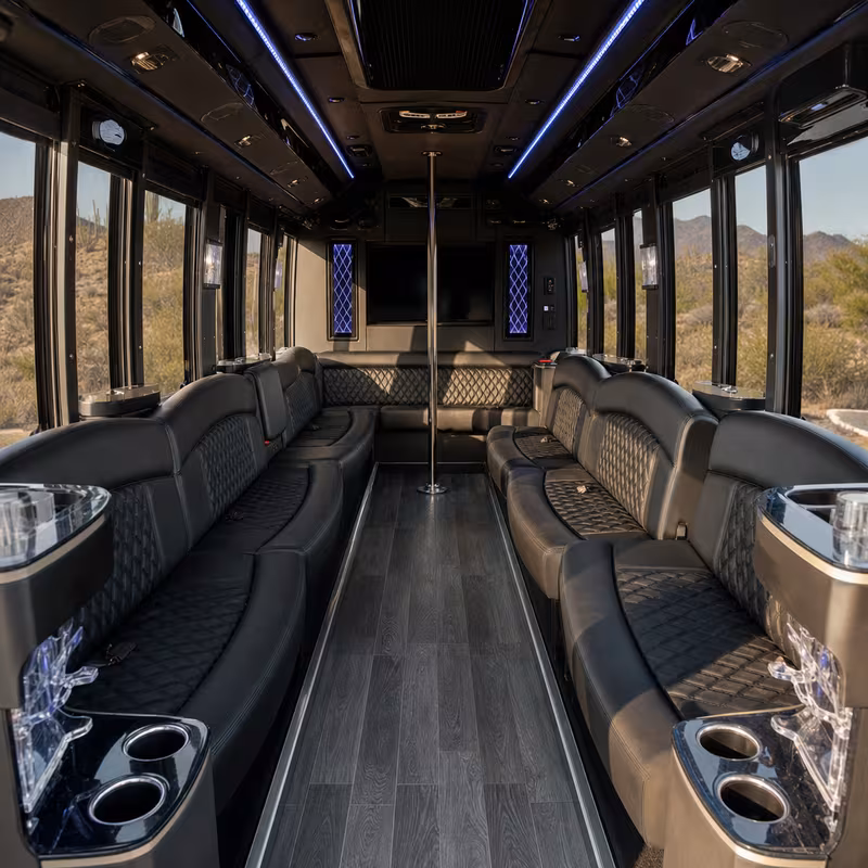 Passenger watching the Santa Clarita scenery during a regional party bus road trip
