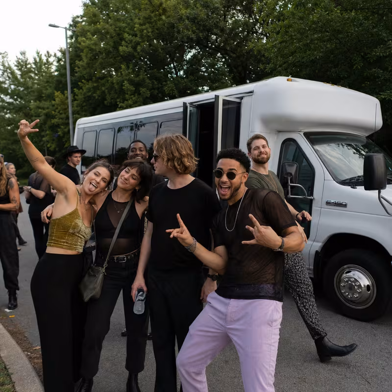 Black Mercedes Sprinter van staged for an Santa Clarita Concert Transportation group