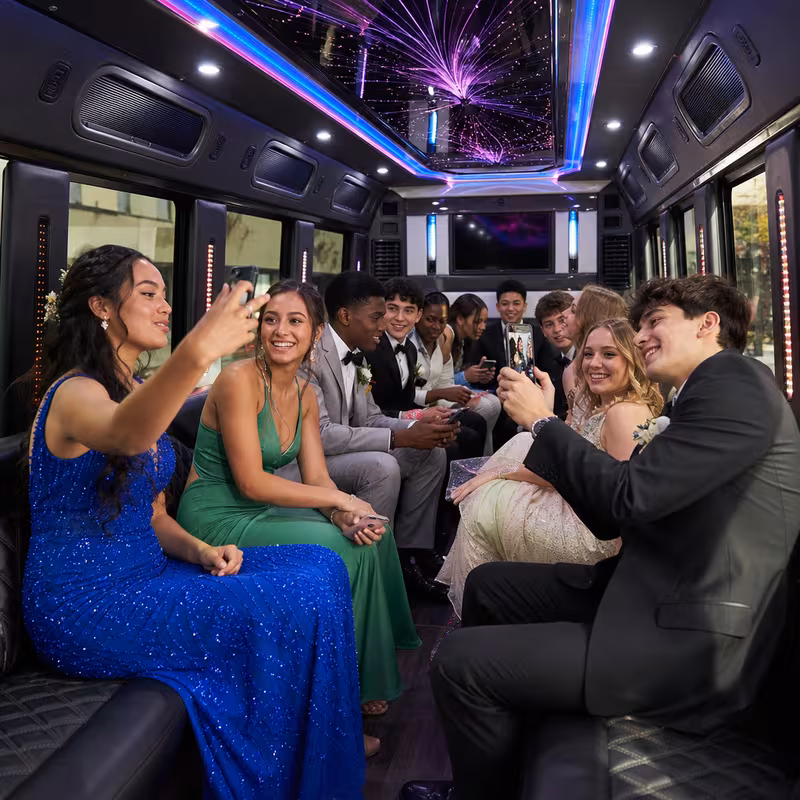 Black Mercedes Sprinter van staged for an Santa Clarita Prom & Homecoming Transportation group