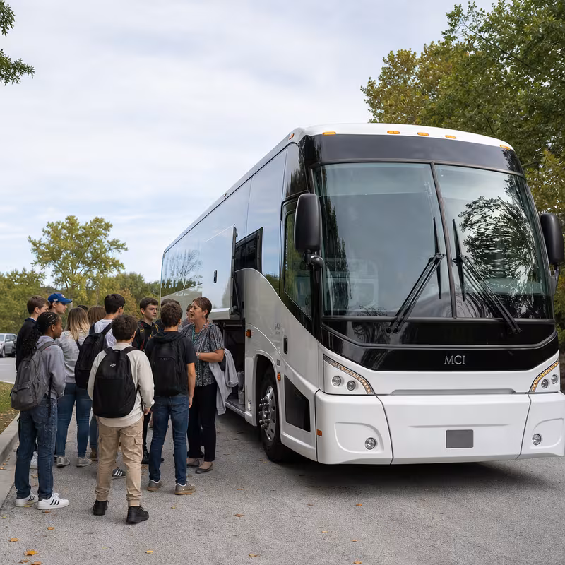 Black Mercedes Sprinter van staged for an Santa Clarita School Transportation group
