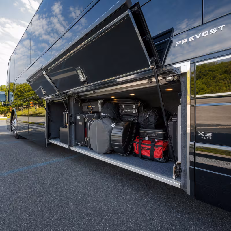 Party bus interior with wraparound leather seating and LED lighting in Santa Clarita