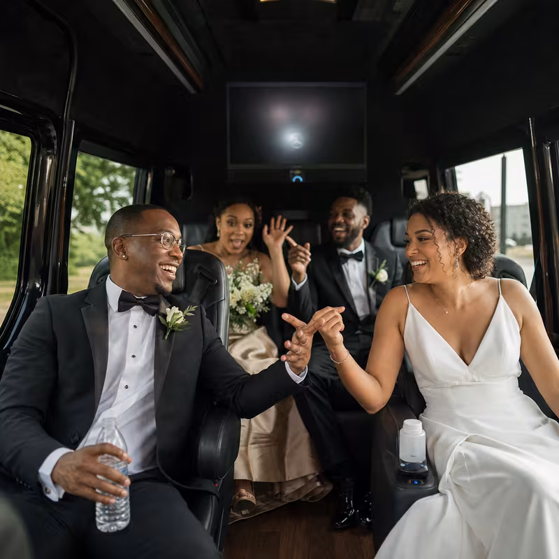 Black Mercedes Sprinter van staged for an Santa Clarita Wedding Transportation group
