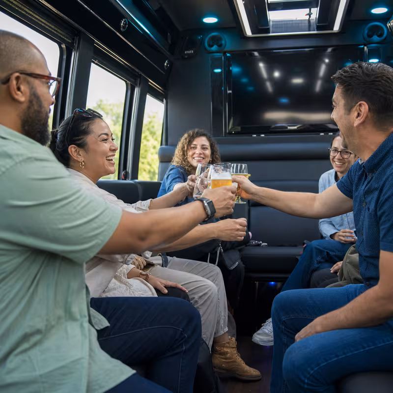 Black Mercedes Sprinter van staged for an Santa Clarita Winery & Brewery Tour Transportation group